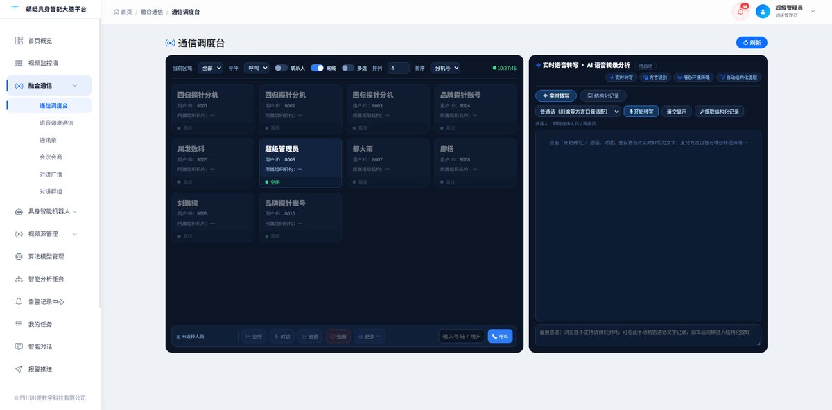机器人融合通信调度系统：多机通信调度台与AI语音转写分析